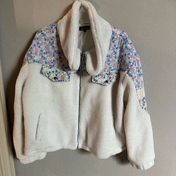 Lea & Viola | L | Floral Teddy Jacket floral trimmed zip up fleece jacket - Picture 4 of 8